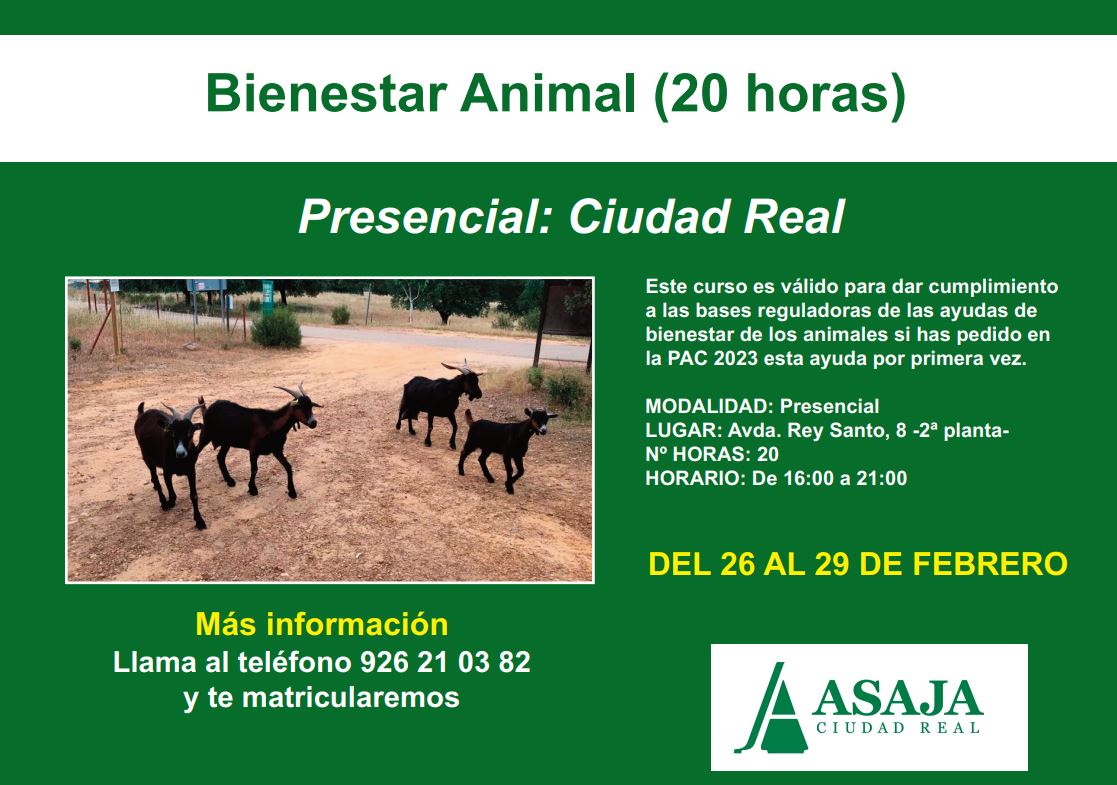 Bienestar Animal para Pequeños Rumiantes Ciudad Real (20 horas)